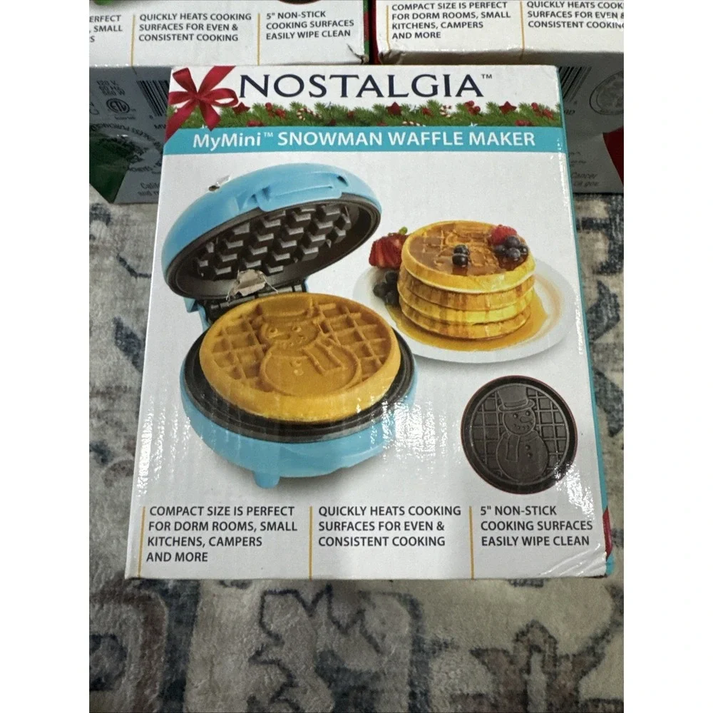 Lot of 3 Nostalgia MyMini Holiday Christmas Waffle Maker Santa Reindeer Snowman